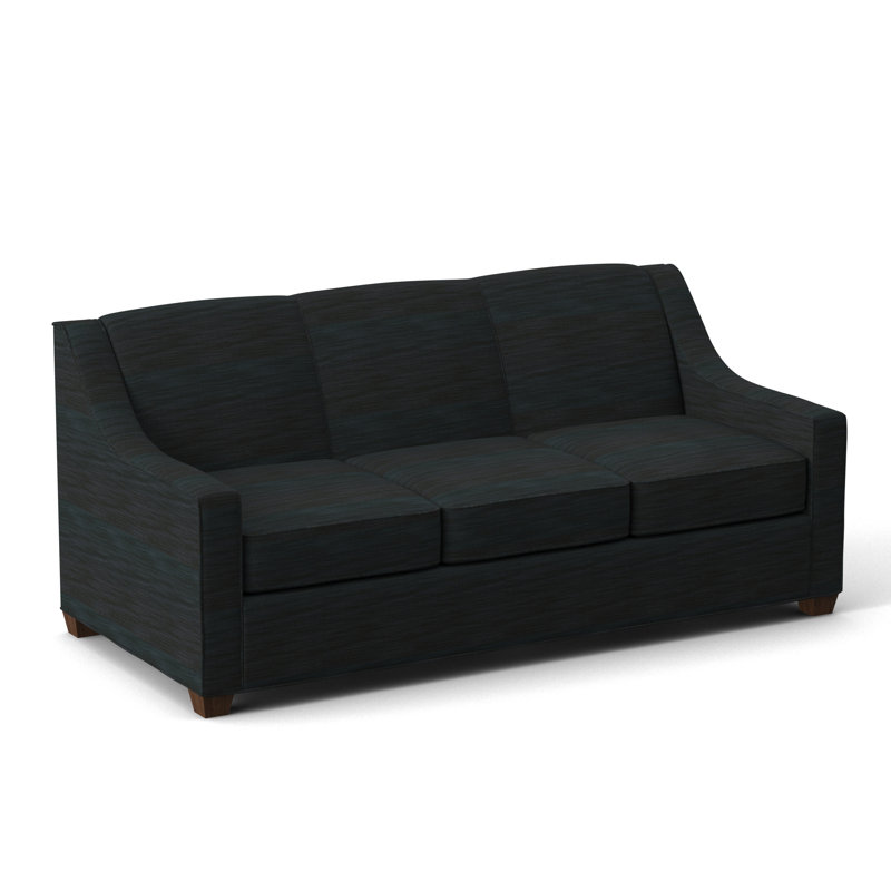 Phillips Square Arm Sofa with Reversible Cushions, Ridgecrest Midnight, 34.5" H x 76" W x 36" D, Montana Walnut