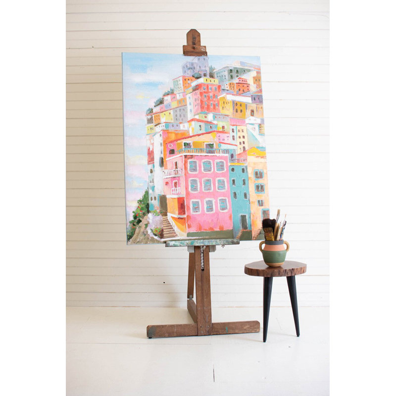  Art mural - Acrylique maisons colorées, peinture sur toile peinte à la main