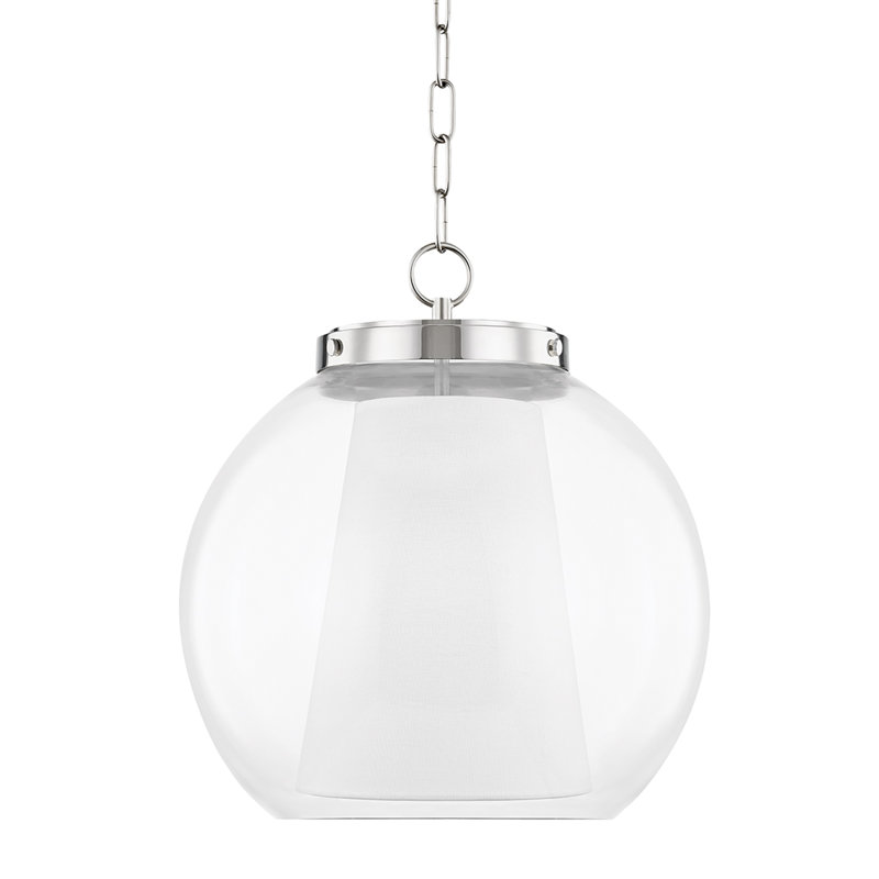 Luminaire suspendu en forme de dôme à 1 lumière Dunwell, H 16,5 po x l 15 po x P 15 po, Nickel poli