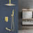 1-Spray Patterns 16 In. Dual Fixed And Handheld Shower Head With Bathtub Faucet 2.5 GPM In Brushed Gold