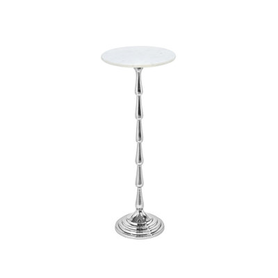 Silver Aluminum End Table, White Marble Top Modern Drink Side Accent Table Decorative Pedestal Table for Living Room Bedroom Hallway