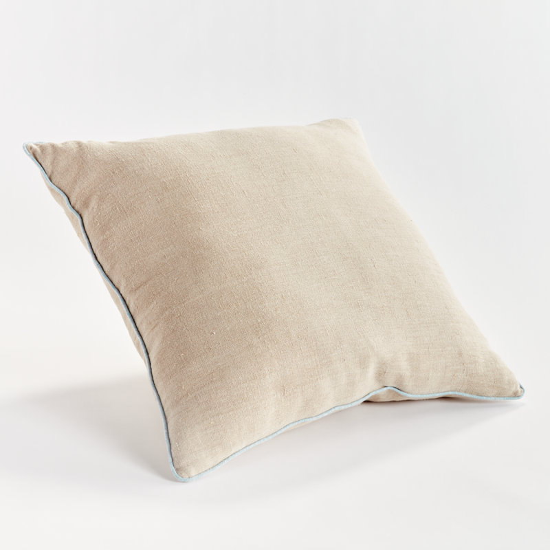 Elias Linen Pillow Cover & Insert, Flax/Blue, Rectangular 14"H x 20"W
