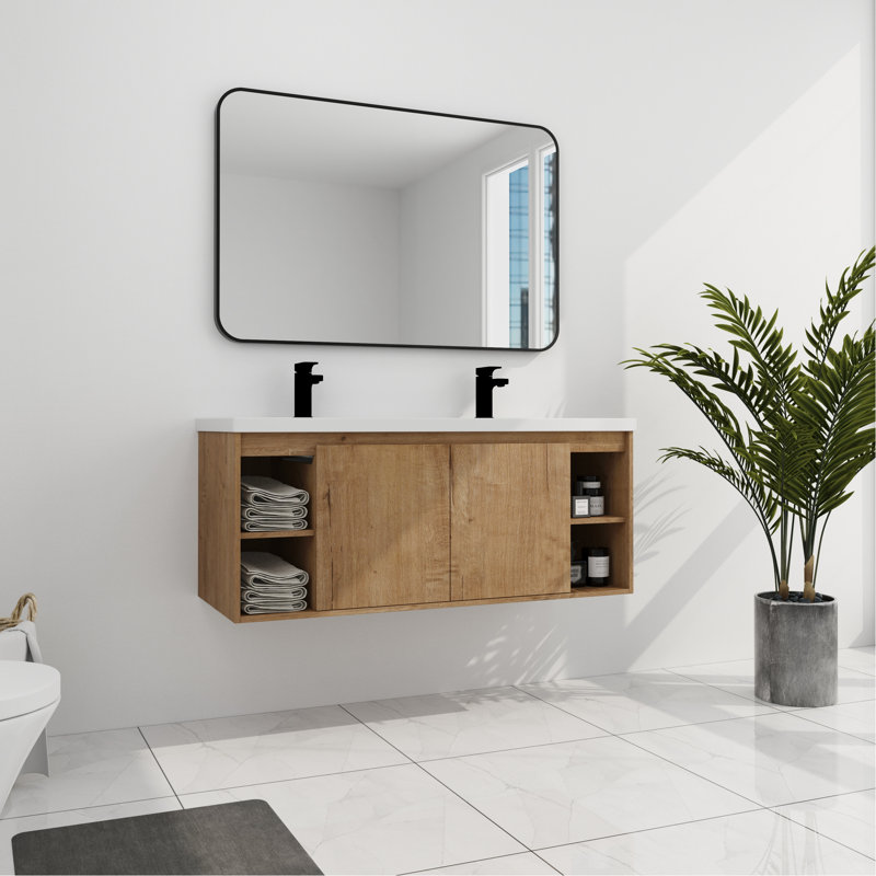 Meuble-lavabo mural de 48 po, lavabo double, porte - choix de montage élégant, fermeture à la mode