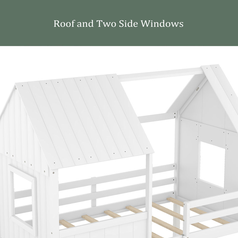 Alduina Twin Loft Bed with Built-In Ladder, White/White