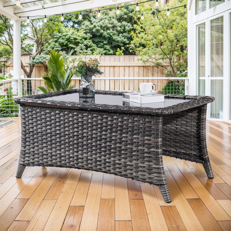 Wendye Elegant Wicker Outdoor Coffee Table With Storage, Gray