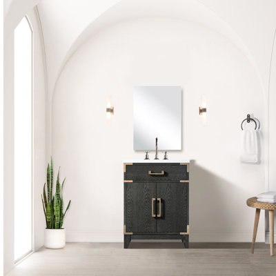 Meuble-lavabo en chêne noir l 24 po x P 18 po Miroir à fermeture en douceur, options de rangement copieuses et plateau de salle de bain de 24 po 18 po