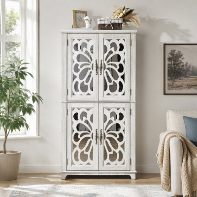 Grande armoire de rangement avec portes sculptées en miroir acrylique, armoire en bois MDF avec tablettes réglables, armoire de rangement autoportante pour la cuisine du salon, dispositif anti-basculement inclus