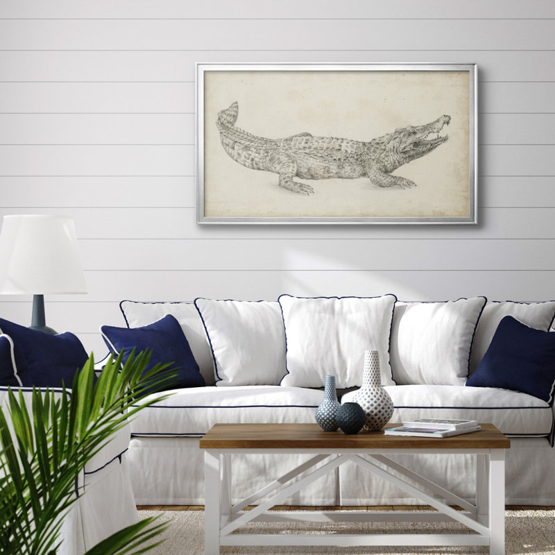 Croquis de crocodile - toile encadrée de qualité supérieure - prête à être accrochée, H 10,5 po x l 18,5 po x P 1 po