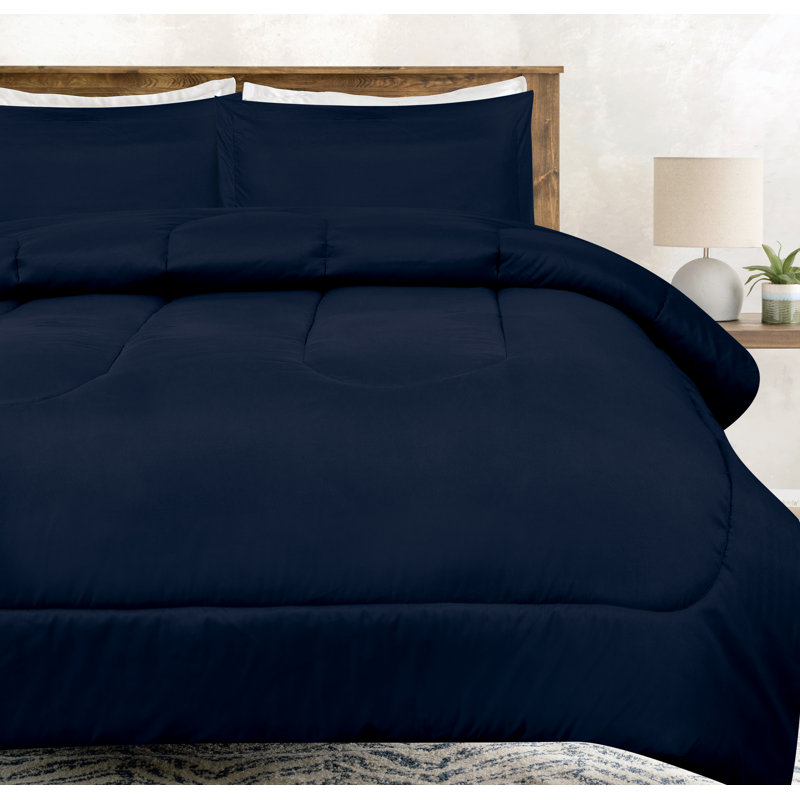 Ensemble d'édredon 3 pièces en microfibre bleu marine Chanasya, Édredon pour grand lit + 2 taies décoratives