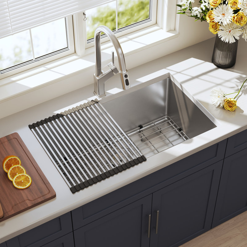 Blenzia 30 Inch Undermount Kitchen Sink 304 Stainless Steel 16 Gauge Single Bowl Handmade Rectangular Sinks Included Accessories 30" x 18" x 10"