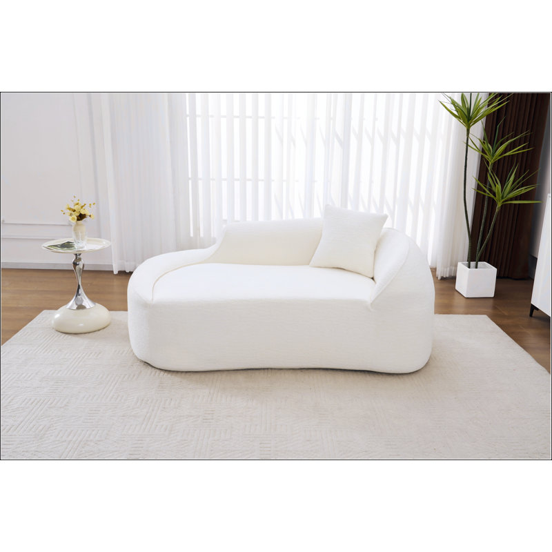 Causeuse LY-048 en chenille moderne avec siège profond, méridienne courbée et canapé-lit pour salon et chambre, Blanc lait