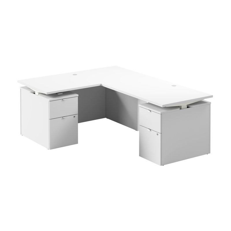 Bureau debout à hauteur ajustable en L avec tiroirs Bush Business Stratus, Blanc