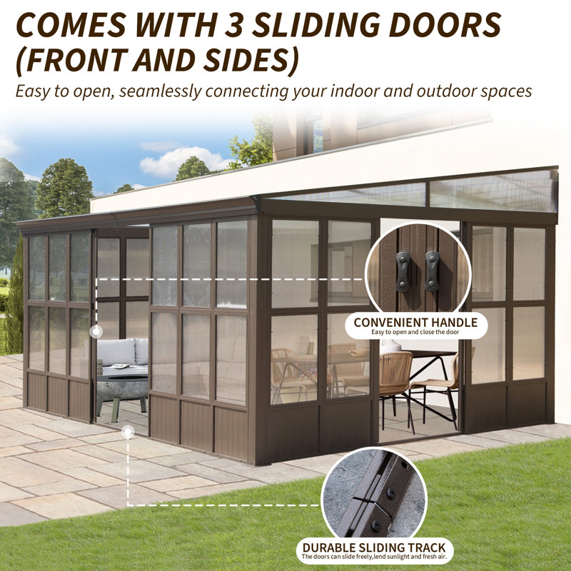 Aluminum Patio Gazebo Wall-Mounted Solarium, 97.32" H x 192" W x 144" D