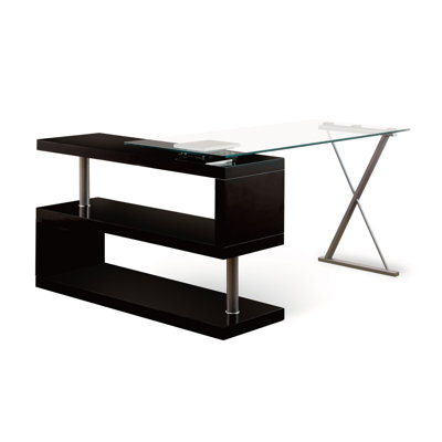 Bureau d'écriture en L à plateau en verre L 59,3 po x l 23,6 po Kelford