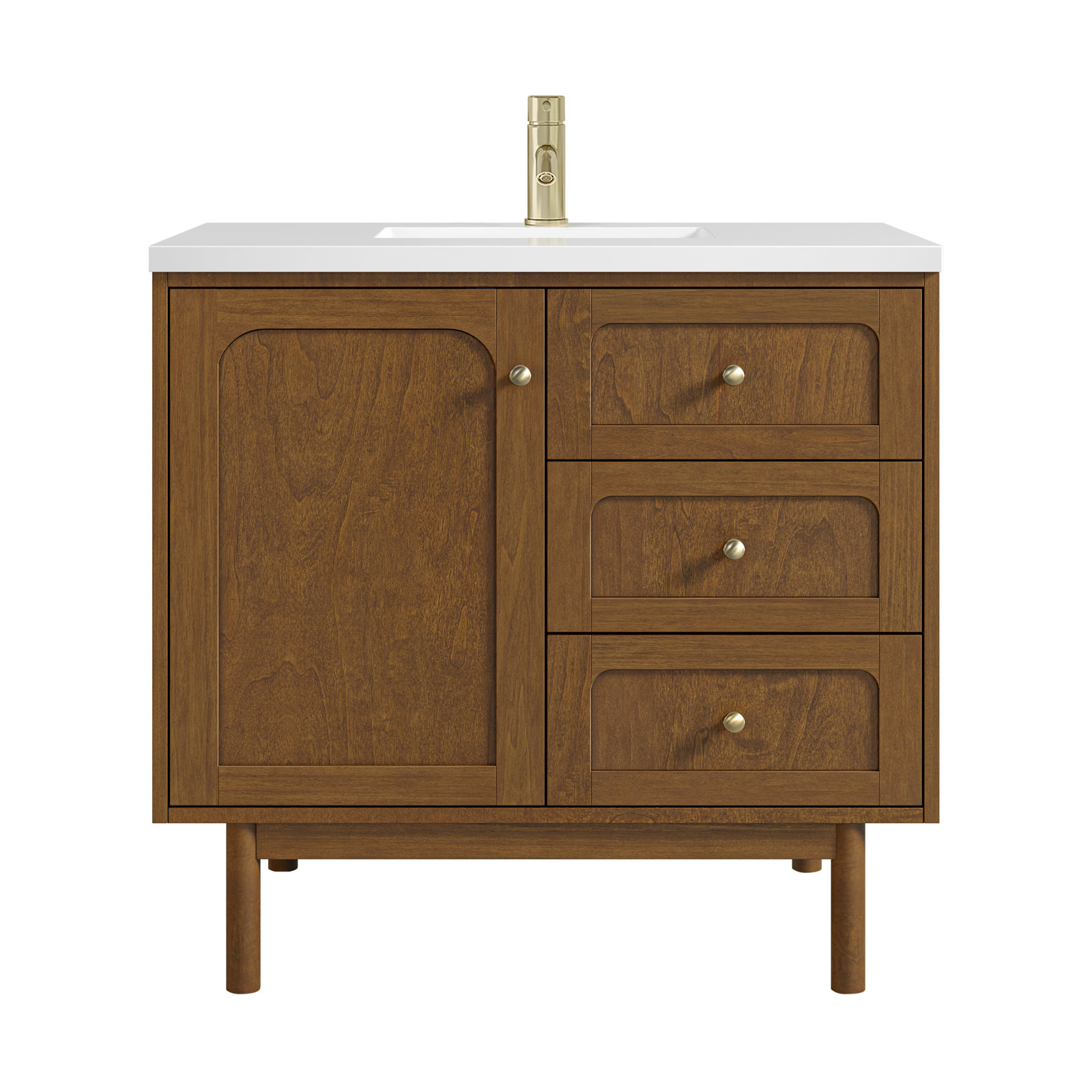 Laurent 36'' W Single Vanity, White Zeus, Single-Hole, Honey Brown