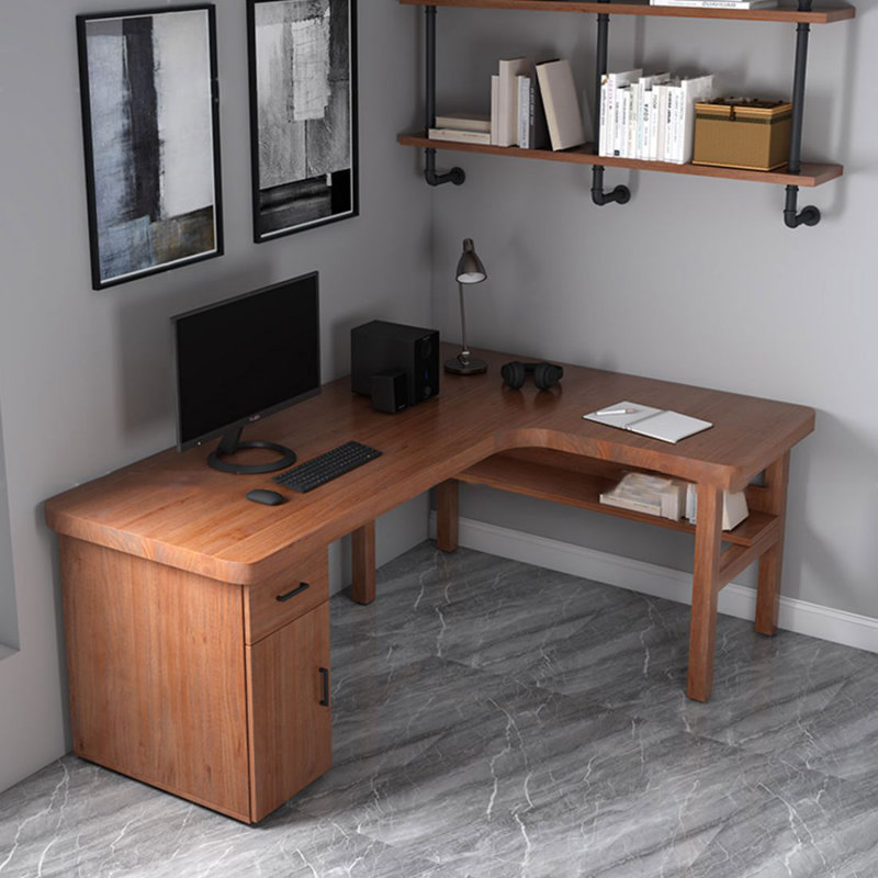 Bureau de direction en L en bois massif brun avec tiroirs, H 29,53 po x l 62,99 po x P 47,24 po, Retour à droite