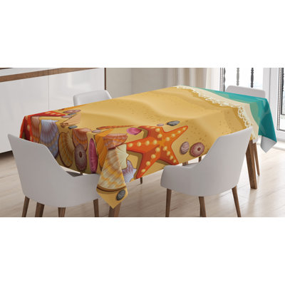 Table de salle de bain ambesonne, coquillages sur le style de plage shoreline vagues, housse de table rectangulaire pour la cuisine de salle à manger décoration, 52 po x 70 po, bleu foncé orange sable