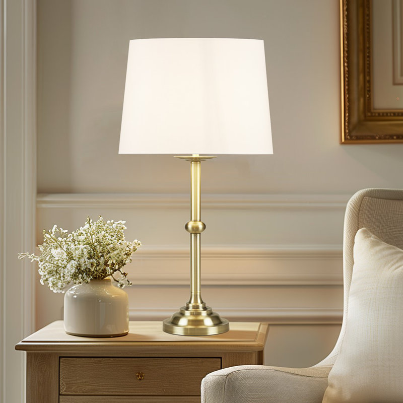 Aelorian Antique Brass Table Lamp with Off-White Shade