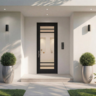 G10502-SW-96 | 96" Single Door, RTA Prehung Exterior, SDL 5 Lite, Unfinished Mahogany Wood
