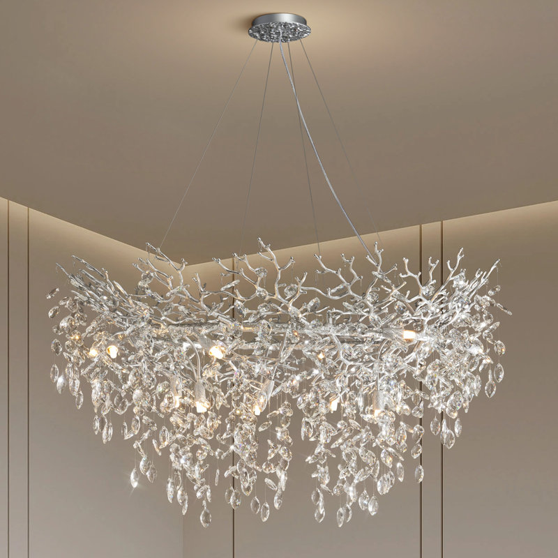 Lustre en cristal 14 lumières Modern, Argent argent, H 19,68 po x l 47,24 po x P 47,24 po