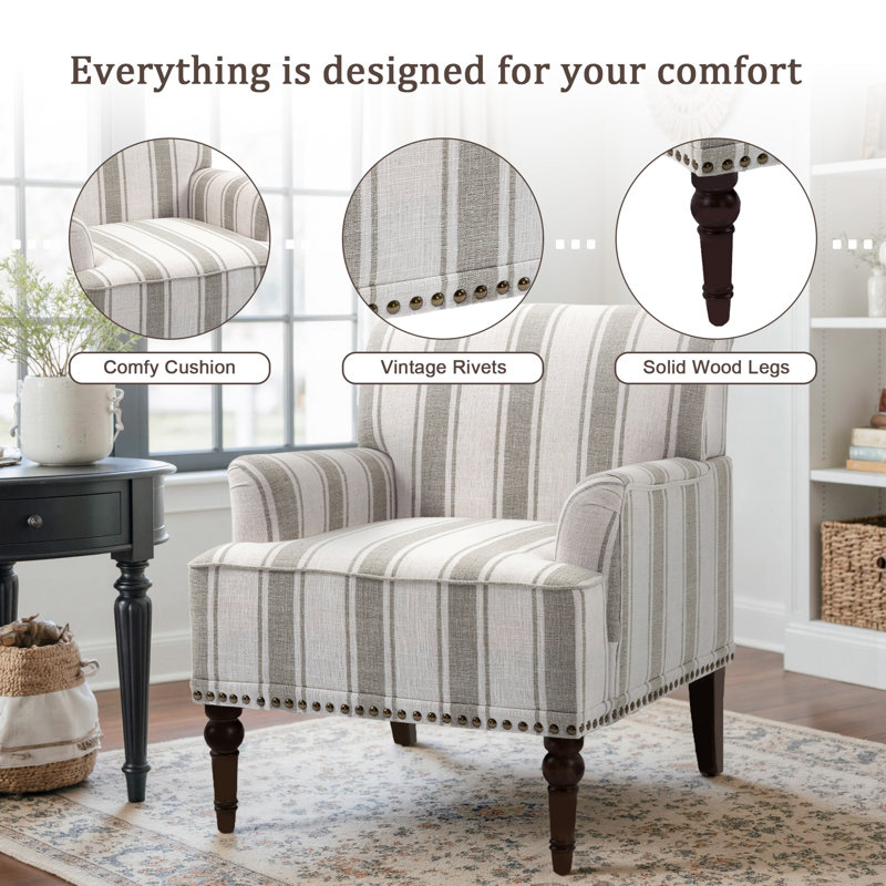 Arian 73 Cm Wide Cotton Armchair, Brown Stripe Linen Blend