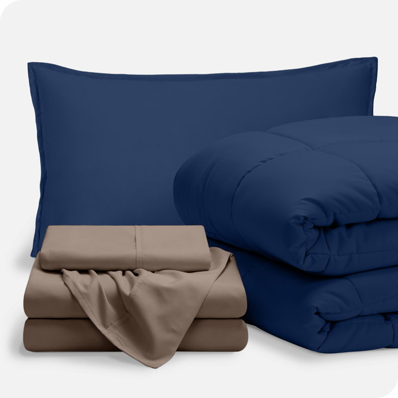 Modern & Contemporary Comforter, Dark Blue/Taupe, Twin Extra Long Comforter + Pillowcases