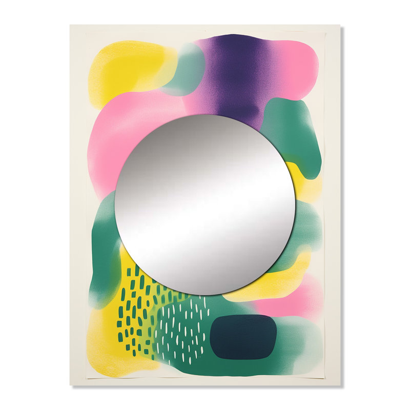 Mingche Yellow and green Abstract collages enchantment - Abstract Unique Wall Mirror, Modern Mirror, Printed Metal Art
