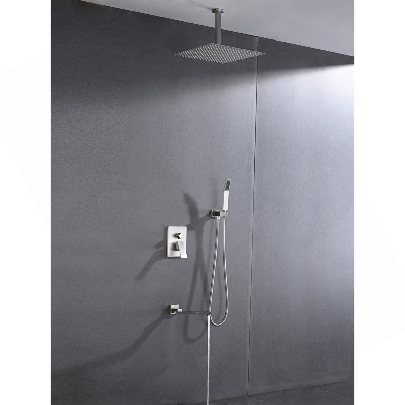 Ensemble de système de douche de plafond avec douche à main et pomme de douche 16 po, Nickel brossé