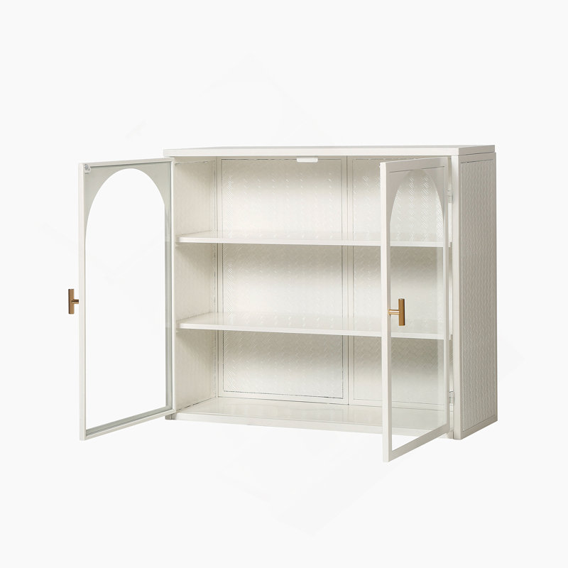 Modern Two-door Wall Cabinet with Featuring Three-tier Storage, White