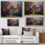 Arbre doré rose et bleu sur fond bleu - Art mural arbre-598868512-598868523