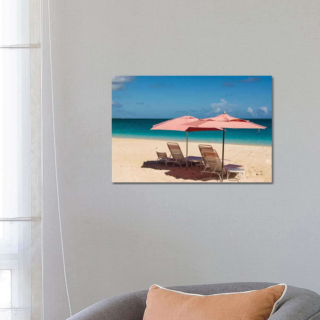 Beach Umbrellas On Grace Bay Beach I, Providenciales, Turks And Caicos Islands, Caribbean by Michael DeFreitas - Wrapped Canvas Print