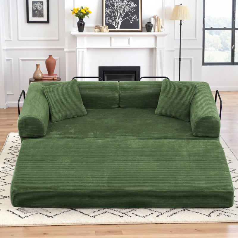 78" Boneless Corduroy Sleeper Sofa Bed, Modular Futon Couch, Compression Foam Sofa with 2 Pillows, No Assembly Required