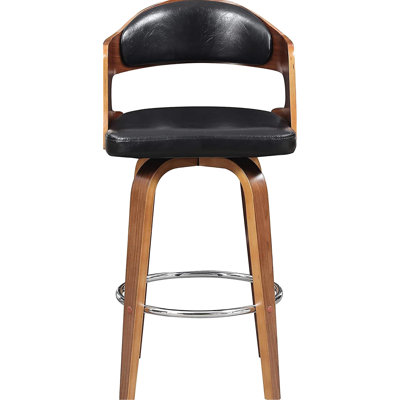 Siège de comptoir de 27 po de hauteur, revêtement américain en similicuir noir, bois massif, convient aux salons de luxe et aux bars à domicile Siège pivotant doré de style Mid-Century, structure en bois, salle à manger ovale sans dossier
