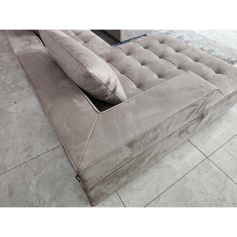 Upholstered L-Shaped Sectional, Beige Microfiber/Microsuede, Left Hand Facing