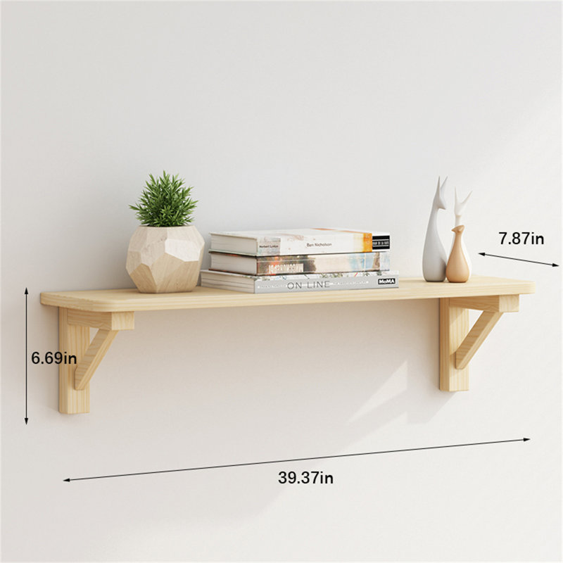 Tablette murale flottante en bois massif, H 6,69 po x l 39,37 po x P 7,87 po