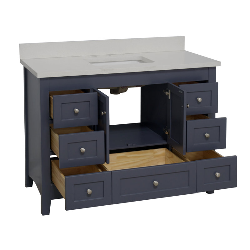 Edber 48'' Single Bathroom Vanity with Top, Marine Gray, Quartz