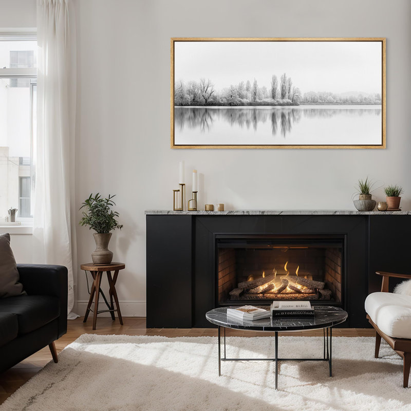«Nature Landscape Frosty Tranquility Winter Lake Reflections», reproduction encadrée, H 30 po x l 60 po, Naturel