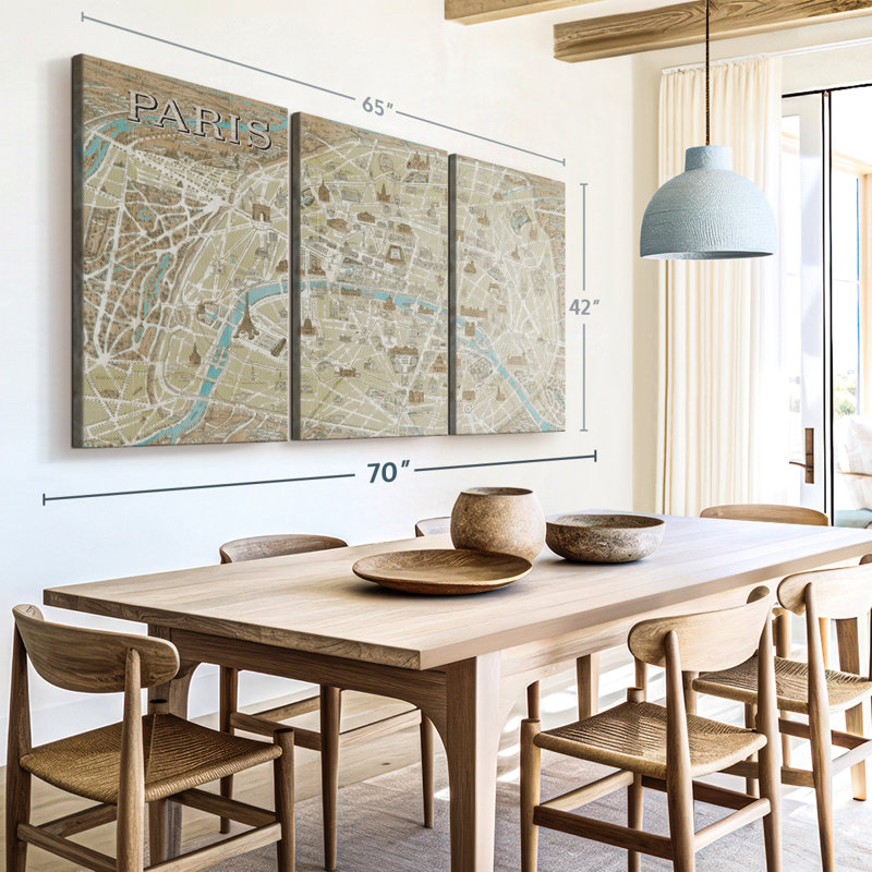 " Monuments Of Paris Map Blue ", 42" H x 65" W x 1.25" D