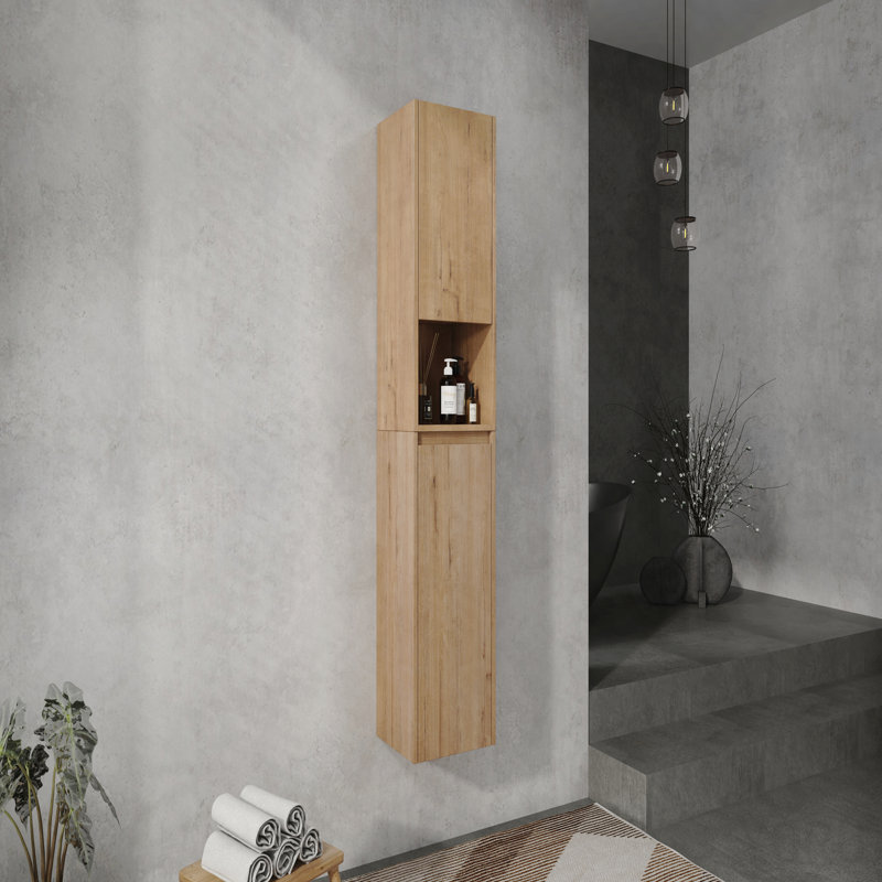 Armoire latérale de salle de bain 12 po, portes à fermeture en douceur, fixation flottante, chêne imitation, Sc00112imo + Sc00212imo-K