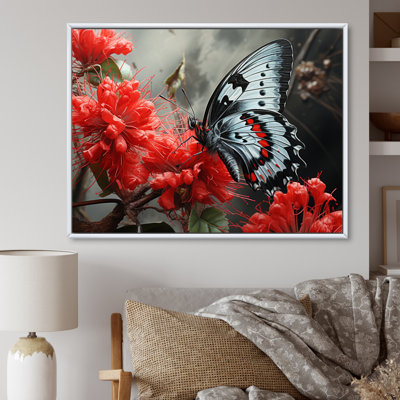 Red Grey Butterfly Haven II - Butterfly Wall Art