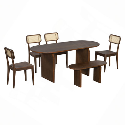 Ensemble de table de salle à manger 6 pièces avec banc, ensemble de chaises de table ovales pour 6 personnes, ensemble de salle à manger de style moderne