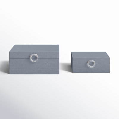 Modern Wood and Velvet Storage Boxes with Decorative Circular Pull - Set of 2
