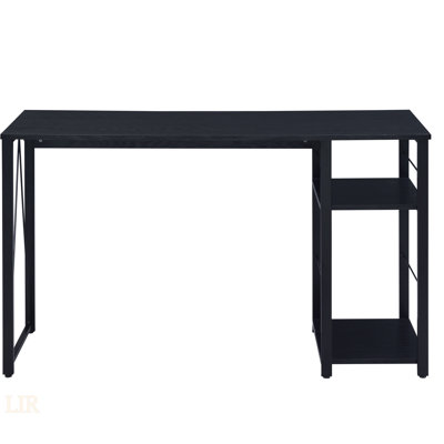 Vadna Black Finish Writing Desk With 2 Tier Shelf And Metal Open Base For Home Office Use