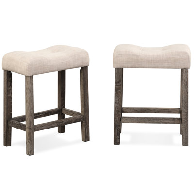 Tabouret de bar à hauteur de comptoir en taupe, de 2, bouton avec siège et repose-pieds rembourrés, paire de tabourets à structure en bois massif, taupe, fabrication en bois d'hévéa rembourré de mousse