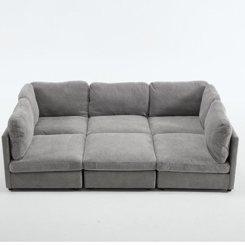 6 Piece Modular Sectional Sofa, Gray