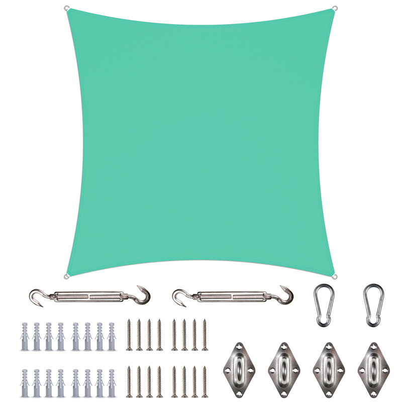 Toile d'ombrage carrée imperméable avec quincaillerie Colourtree, Turquoise, 9,5 pi x 9,5 pi