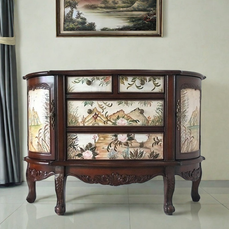 Hand-Painted 4-Drawer 2-Door Accent Cabinet