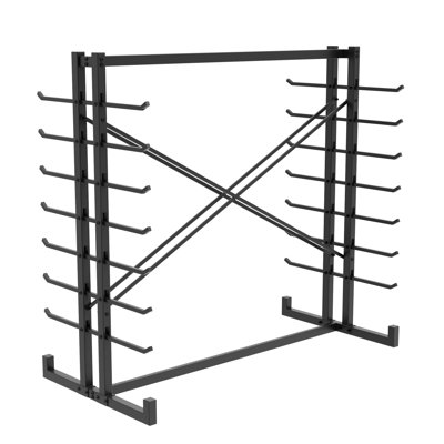 Support de rangement en bois robuste et support à tuyaux | Support en porte-à-faux réglable avec capacité de charge de 2 000 lb | Cadre en acier à contreventement en X pour utilisation en usine, dépôt et maison - noir