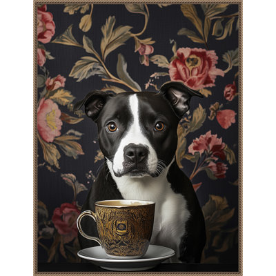 «The Refined Staffy Cafe Moment» par Keyshanna, reproduction d'art sur toile encadrée