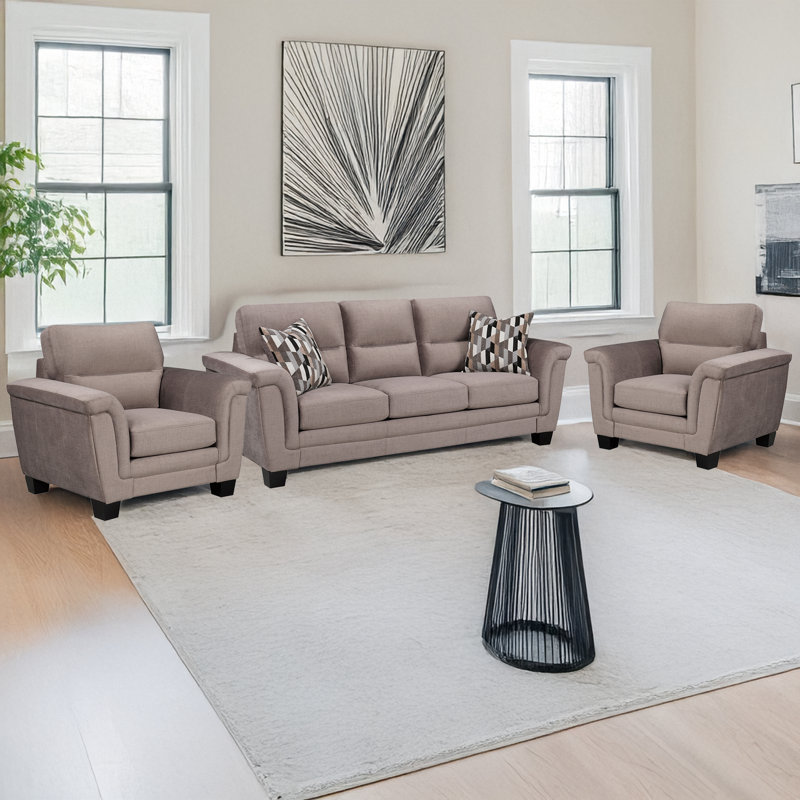 Ensemble de canapé et deux chaises en tissu Beeston, taupe, Taupe